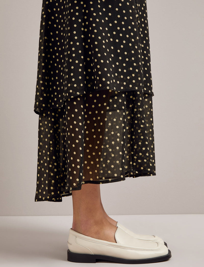 Lotta Maxi Skirt - Black Cream Polka Dot Print