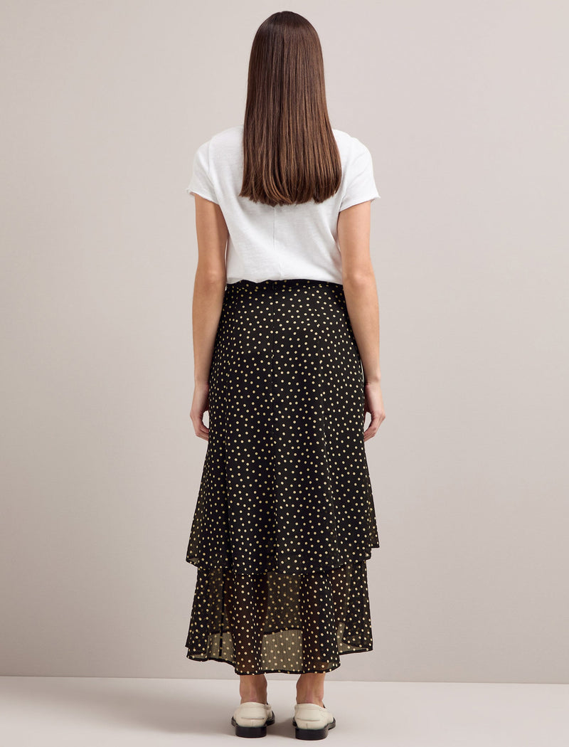 Lotta Maxi Skirt - Black Cream Polka Dot Print