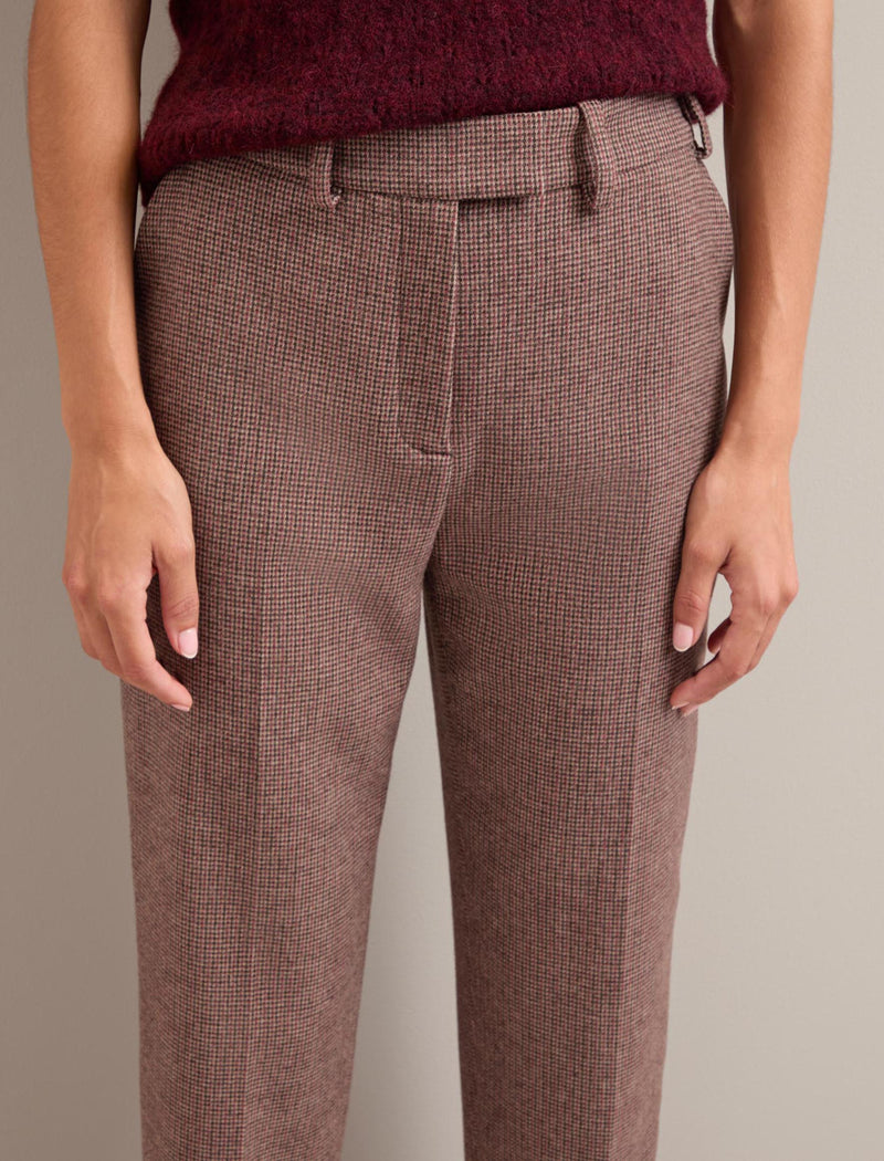 Tatum Houndstooth Wool Tapered Trouser - Red Black