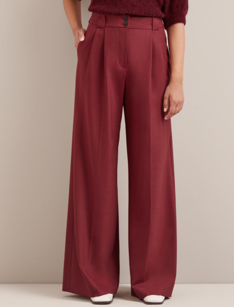 Margot New Wool Wide Leg Trouser - Dark Red