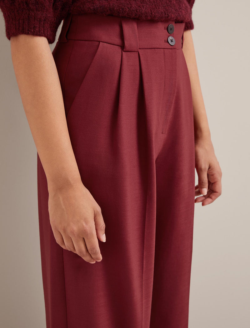 Margot New Wool Wide Leg Trouser - Dark Red