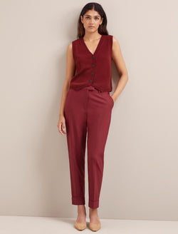 Clement New Wool Easy Waist Turn Up Trouser - Dark Red