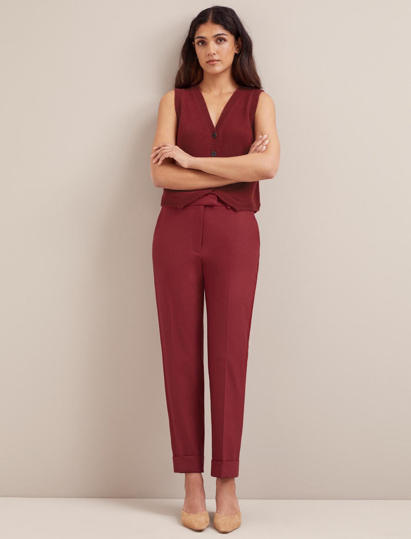 Clement New Wool Easy Waist Turn Up Trouser - Dark Red