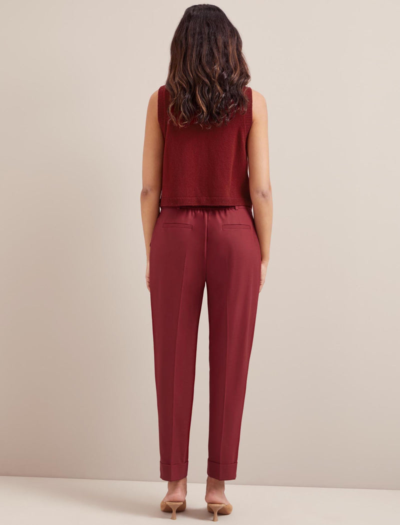 Clement New Wool Easy Waist Turn Up Trouser - Dark Red