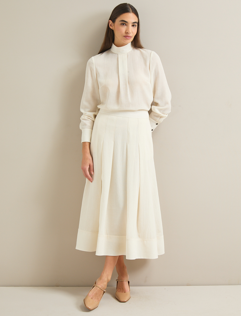 Sophia Techni Voile Pleated Maxi Skirt - Cream