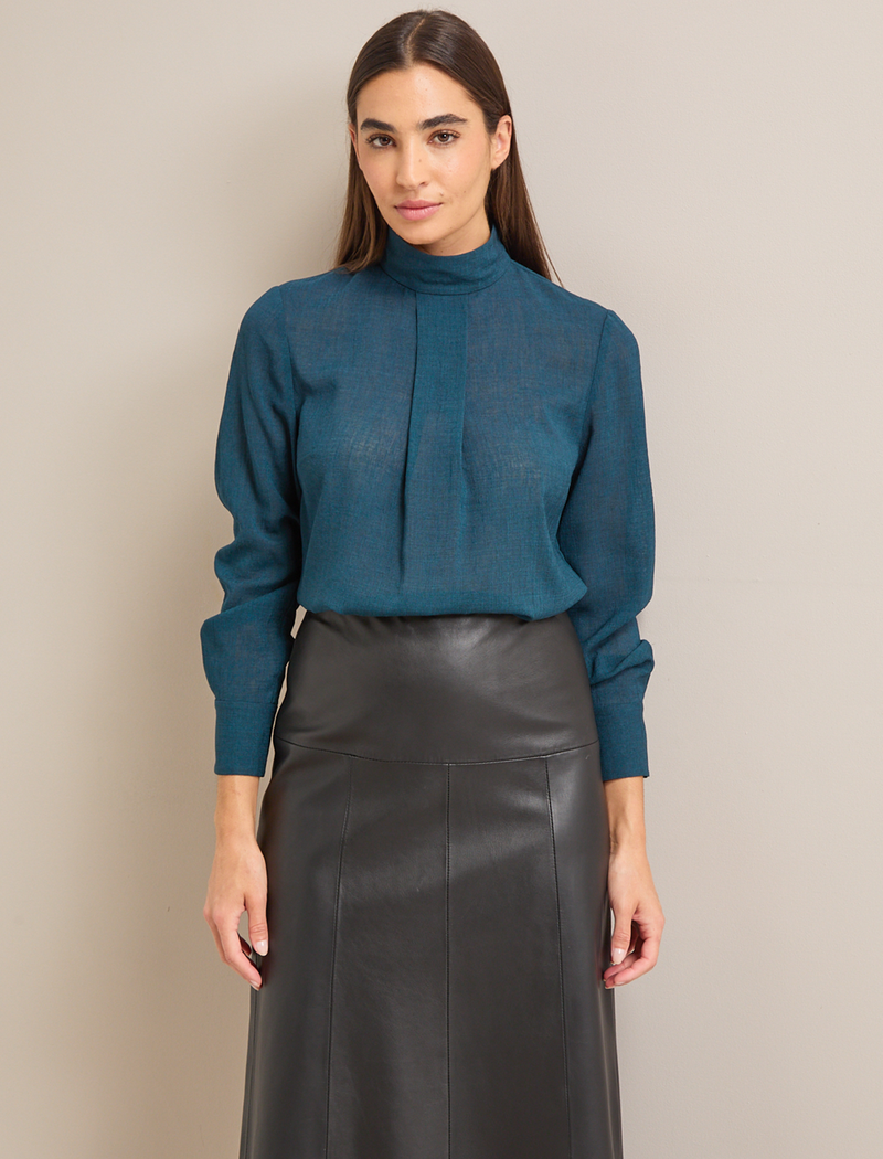 Riley Techni Voile Blouse - Petrol Blue