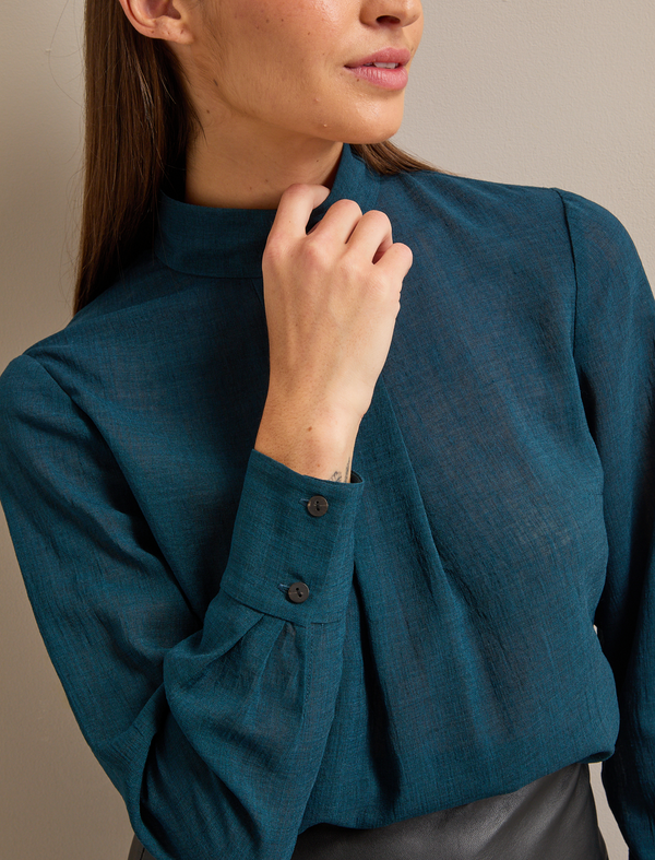 Riley Techni Voile Blouse - Petrol Blue