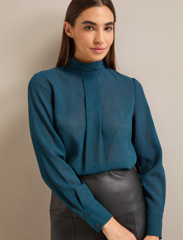 Riley Techni Voile Blouse - Petrol Blue