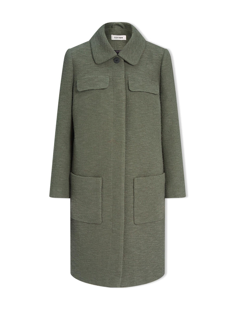 Logan Bouclé Tweed Coat - Khaki