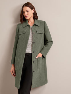 Logan Bouclé Tweed Coat - Khaki