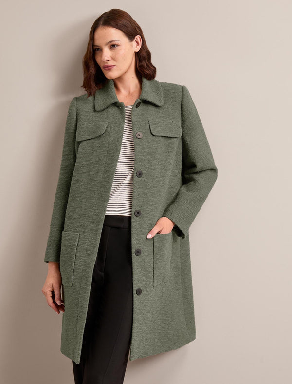 Logan Bouclé Tweed Coat - Khaki