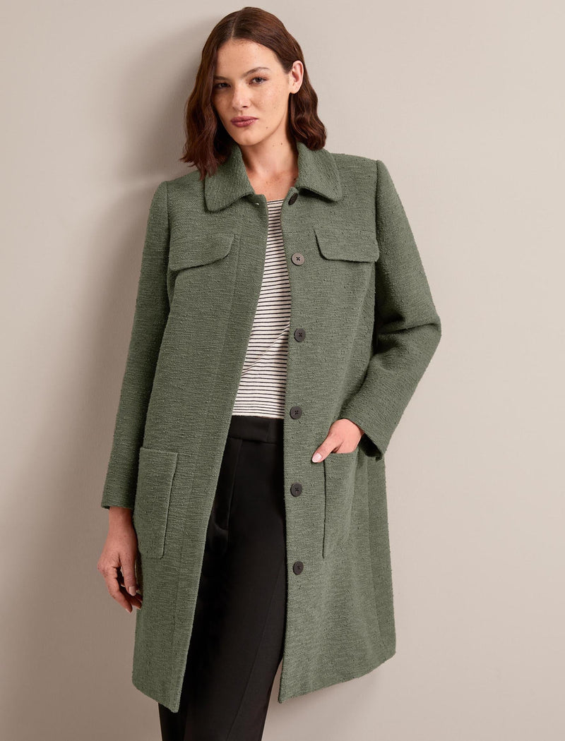 Logan Bouclé Tweed Coat - Khaki