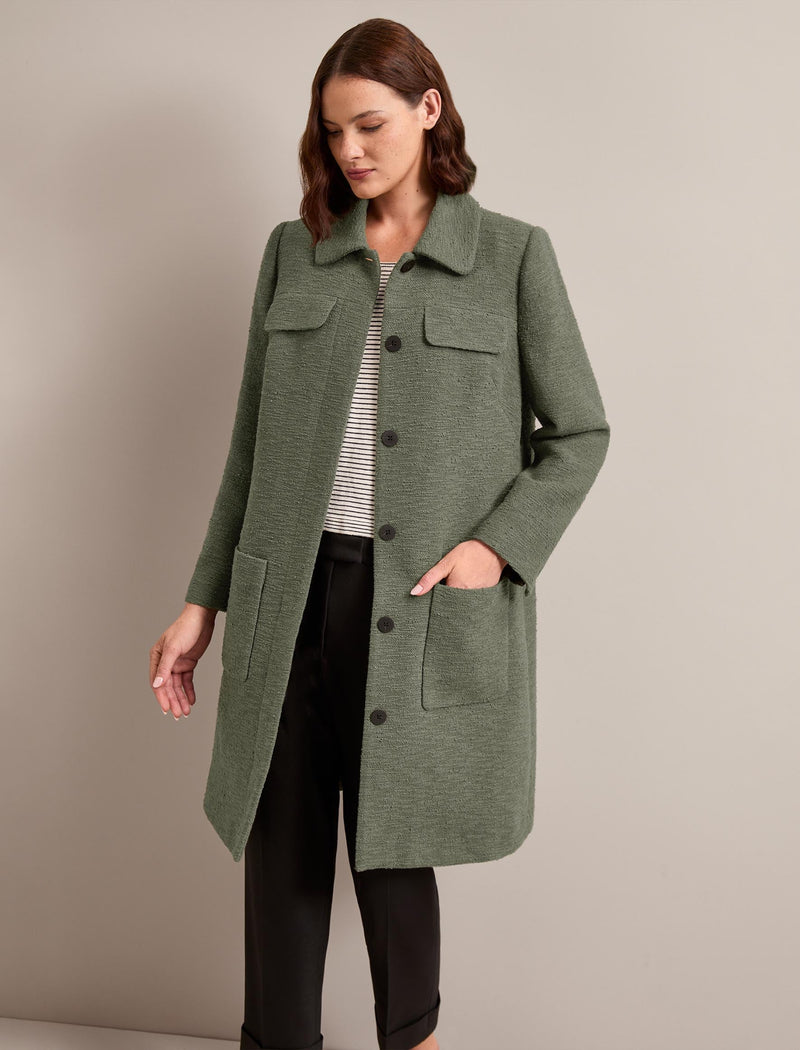 Logan Bouclé Tweed Coat - Khaki