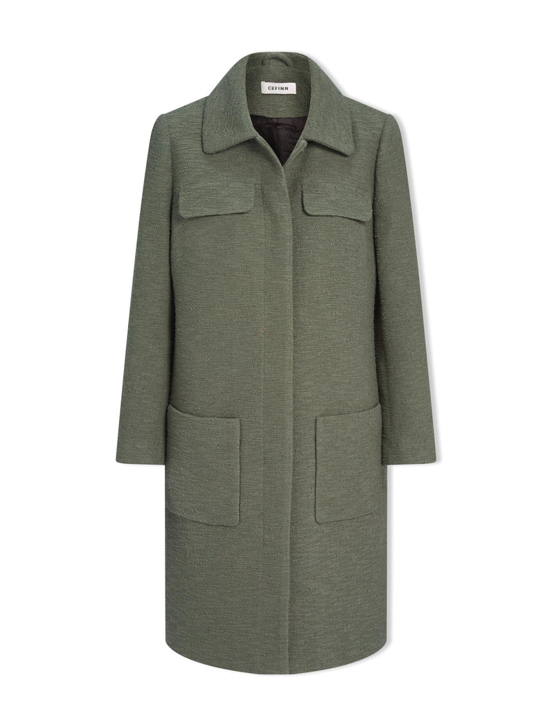 Logan Bouclé Tweed Coat - Khaki