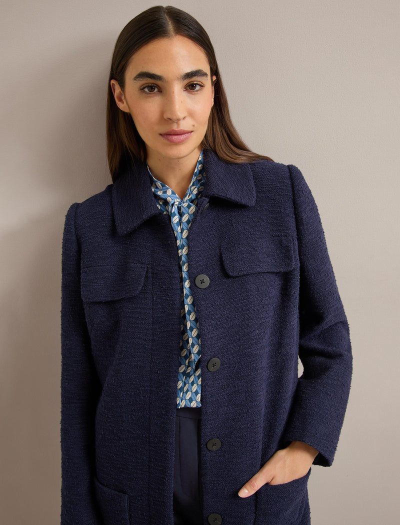 Logan Bouclé Tweed Coat - Navy