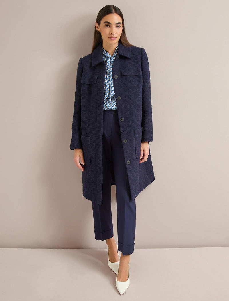 Logan Bouclé Tweed Coat - Navy