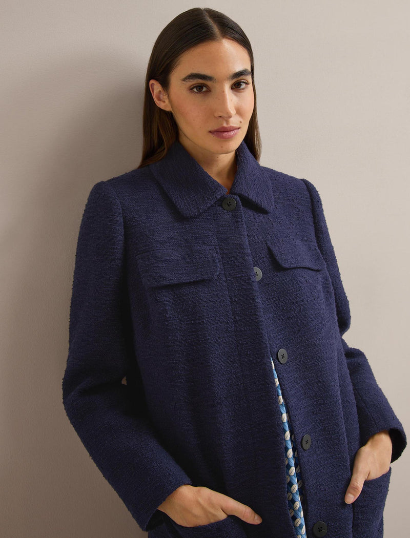 Logan Bouclé Tweed Coat - Navy