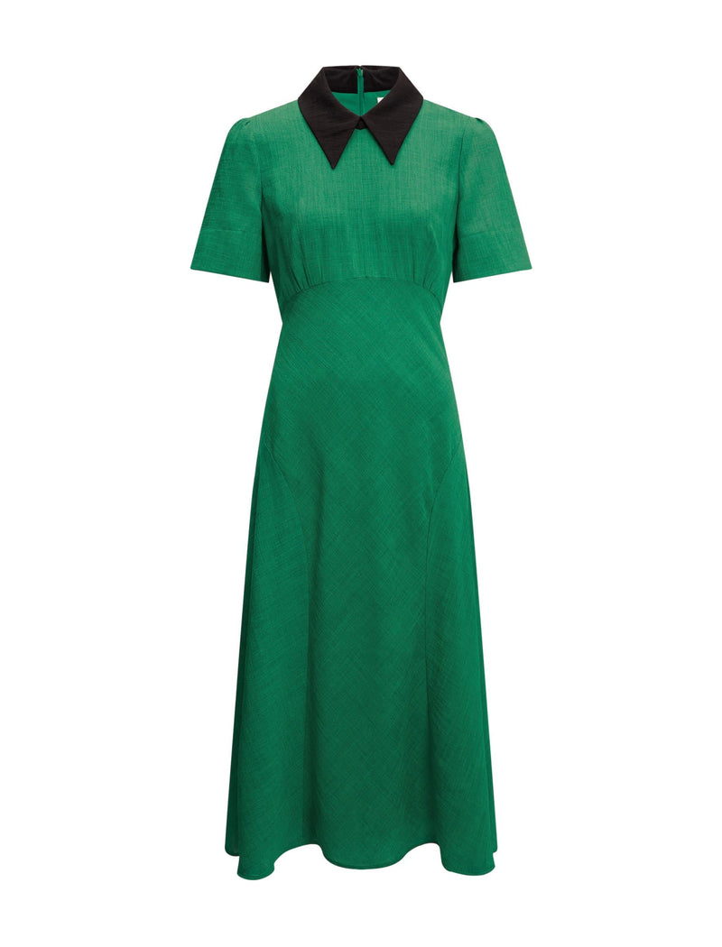 Lydia Techni Voile Midi Dress - Emerald Green Black