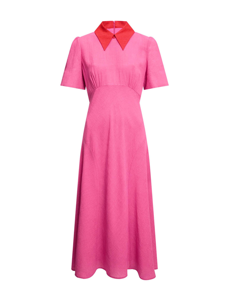 Lydia Techni Voile Midi Dress - Hot Pink Crimson
