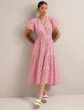 Orla Cotton Maxi Dress - White Pink Circle Carnation Print