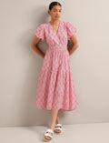 Orla Cotton Maxi Dress - White Pink Circle Carnation Print