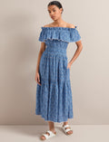Aimee Cotton Maxi Dress - Blue Circle Carnation Print
