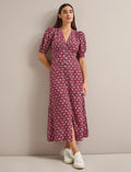 Julietta Silk Maxi Dress - Burgundy Trellis Print