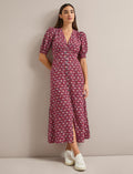 Julietta Silk Maxi Dress - Burgundy Trellis Print