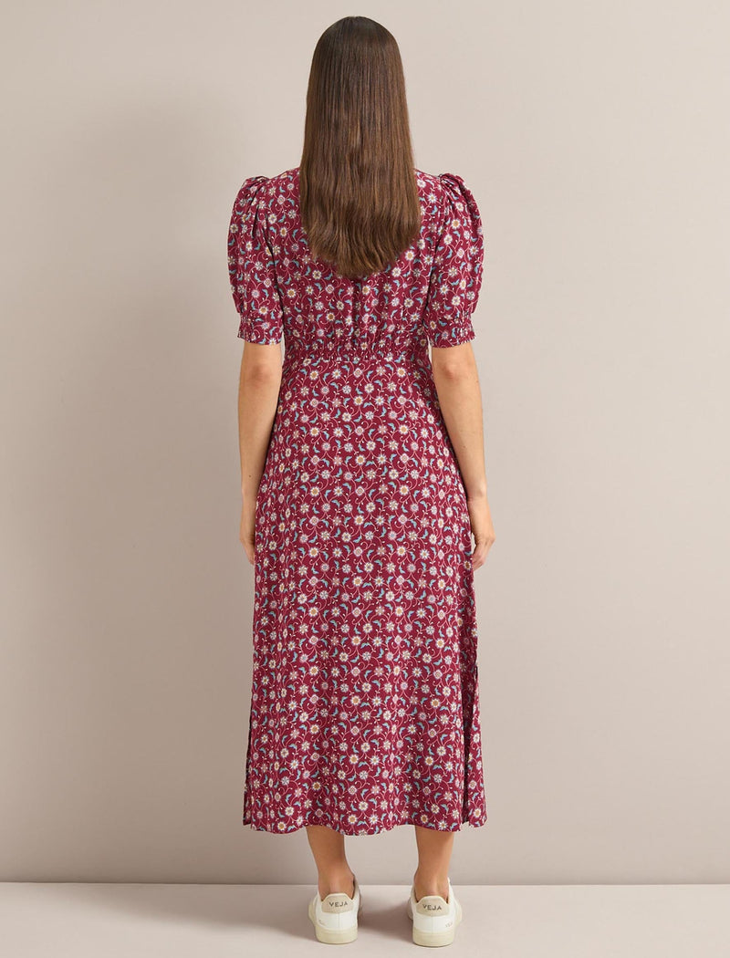 Julietta Silk Maxi Dress - Burgundy Trellis Print