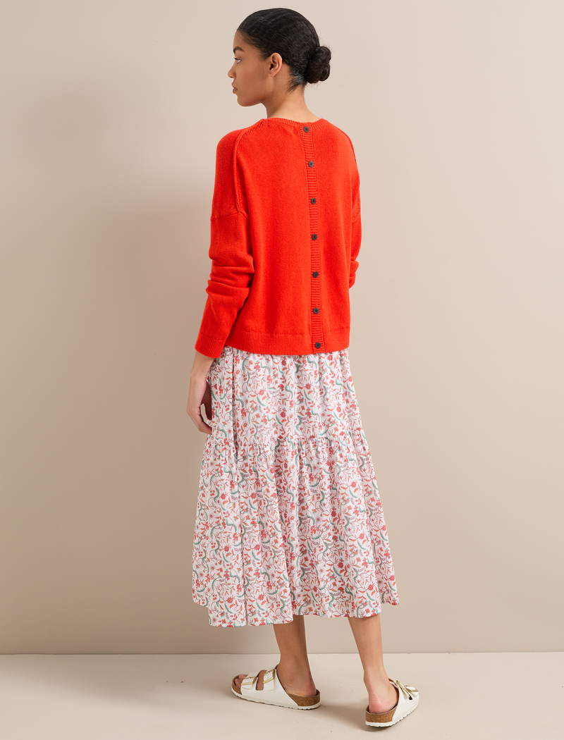 Sylvia Silk Blend Maxi Skirt - Red Trailing Feather Print