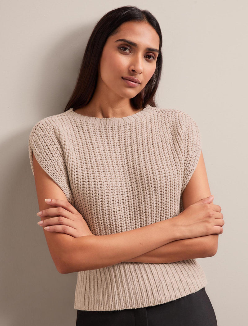 Quinn Cotton Blend Vest - Oatmeal