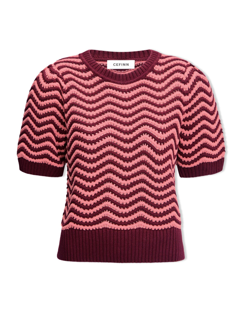June Cotton Short Sleeve Jumper - Burgundy Rose Stripe