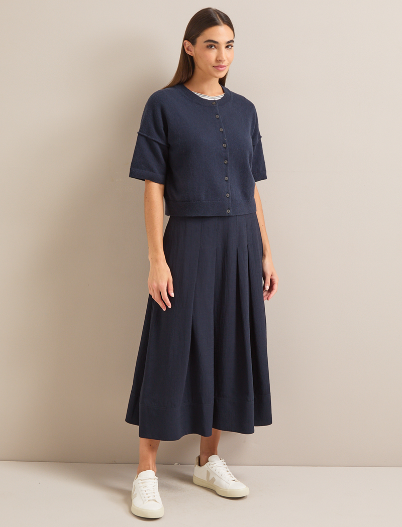 Sophia Techni Voile Pleated Maxi Skirt - Navy