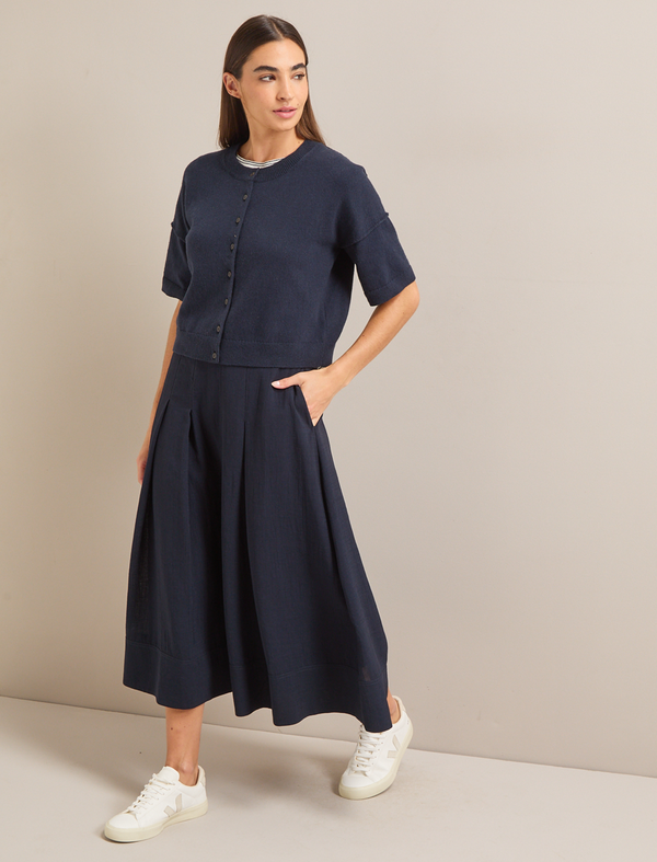 Sophia Techni Voile Pleated Maxi Skirt - Navy