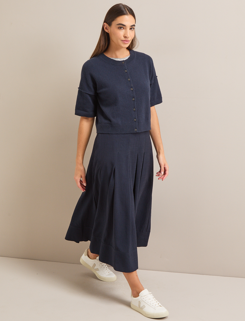 Sophia Techni Voile Pleated Maxi Skirt - Navy