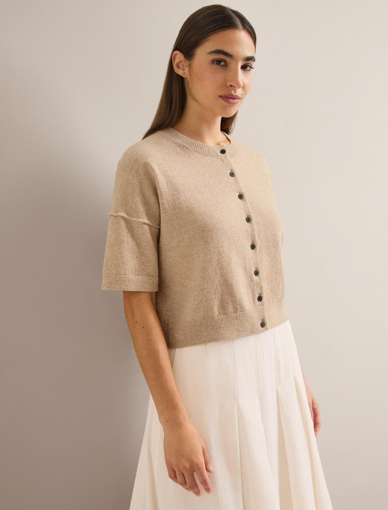 Casey Cotton Blend Cardigan - Taupe
