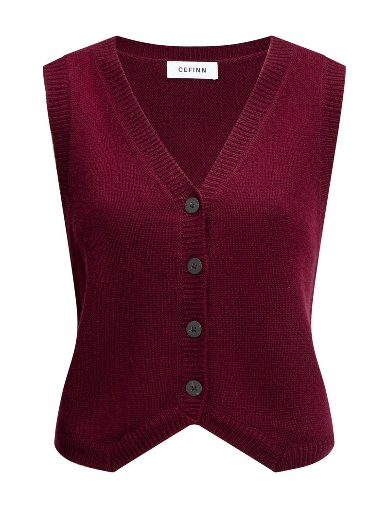 Wesley Cashmere Blend V Neck Waistcoat - Burgundy