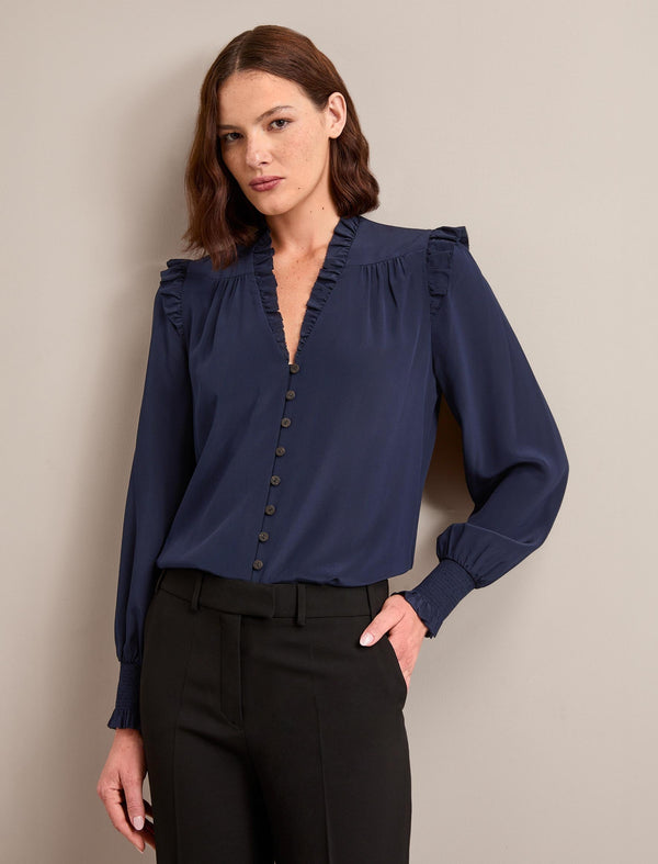 Stella Silk Shirt - Navy