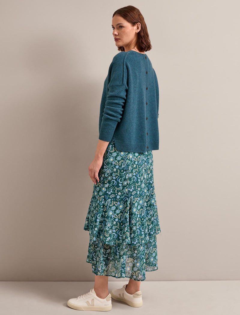 Lotta Maxi Skirt - Dark Green Pale Blue Large Floral Print