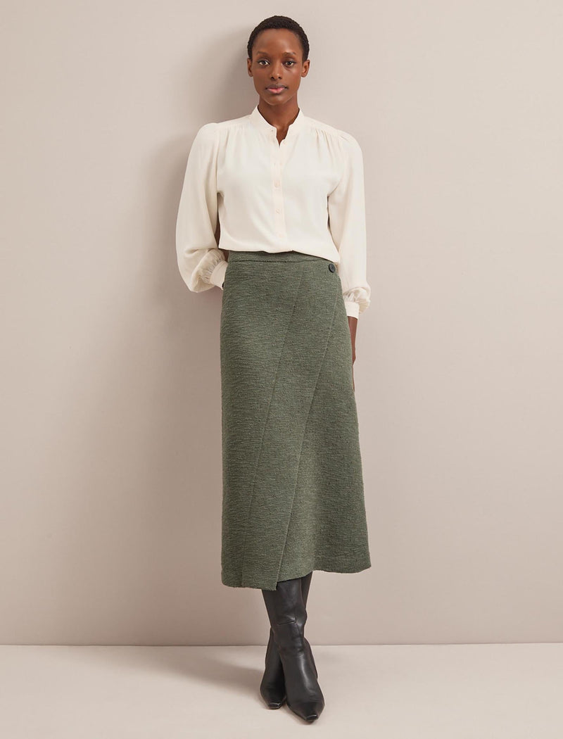Layla Boucle Tweed Maxi Skirt - Khaki