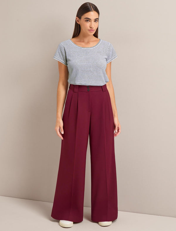 Margot New Wool Wide Leg Trouser - Burgundy