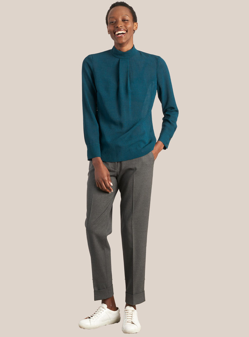 Riley Techni Voile Blouse - Petrol Blue