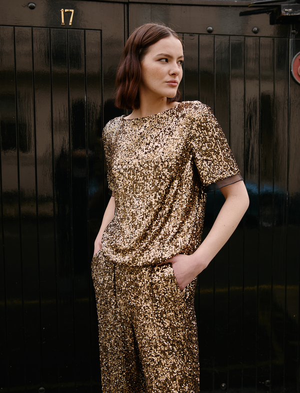 Hester Sequin Jumpsuit - Gold