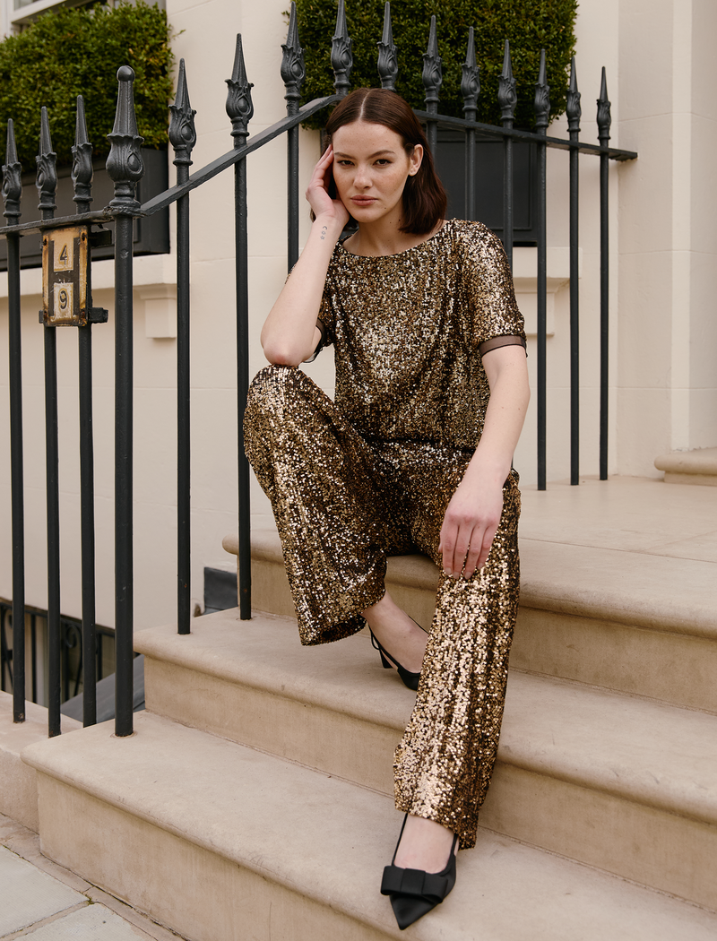 Hester Sequin Jumpsuit - Gold