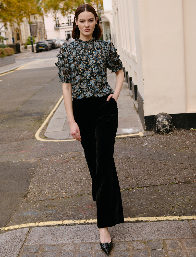 Viola Lurex Fil Coupé Blouse - Navy Paisley Print