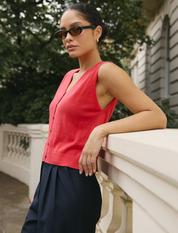 Vinnie Cotton Blend Vest - Vermillion Red