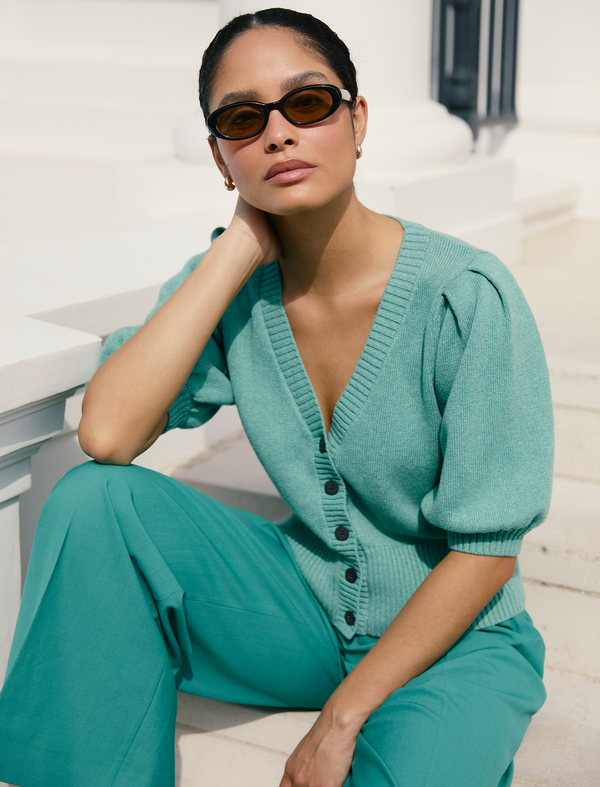 Amalie Linen Blend Cardigan - Sea Green