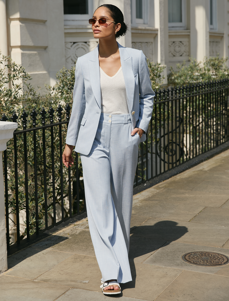 Tyler Linen Blend Trouser - Pale Blue