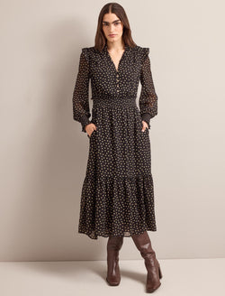 Saskia Maxi Dress - Black Cream Polka Dot Print