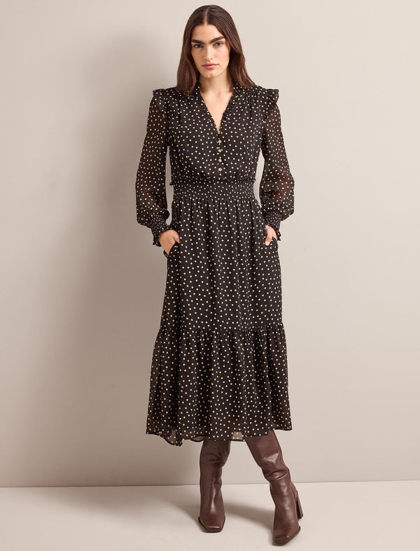 Saskia Maxi Dress - Black Cream Polka Dot Print